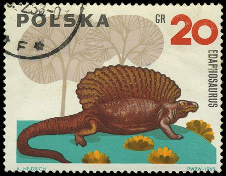 POLAND - CIRCA 1965: a stamp printed by POLAND shows edaphosaurus, series dinosaurs, circa 1965