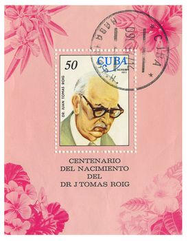 CUBA - CIRCA 1977: A Stamp printed by Cuba shows portret  dr. Juan Tomas Roig", circa 1977