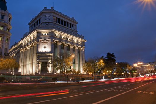 urban landscape of the night in Madrid, Spain