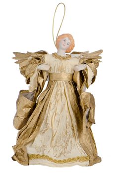 Angel paper statue of an gold angel isolated on white background.