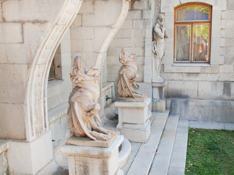 Sculptures in Massandra Palace in Crimea - satyres and chimeras