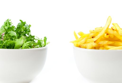 Lifestyle choice between french fries and salad 