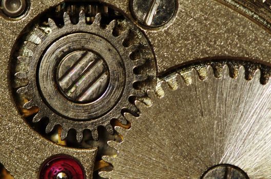 Closeup of old metal clock mechanism