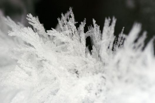 close up of ice crystals forming spiky ornaments
