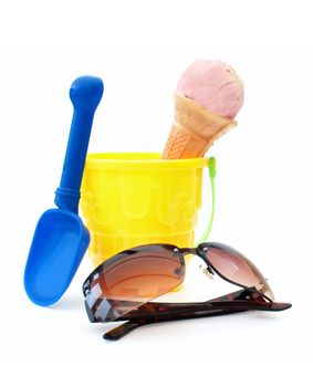 Icecream cone inside a bucket 