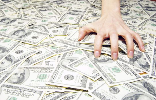 Hand with money isolated on money background