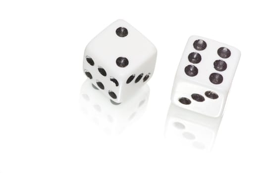 two white dices on white background
