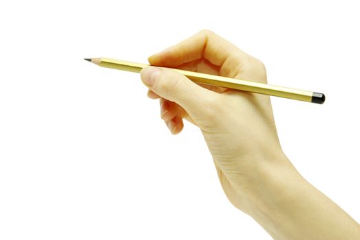  Hand with pencil isolated on white