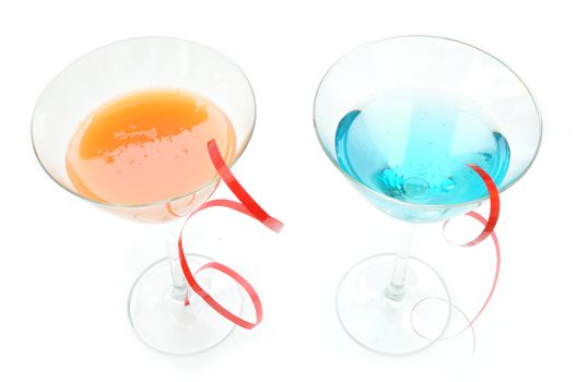 Different cocktail flavours with decorative ribbon