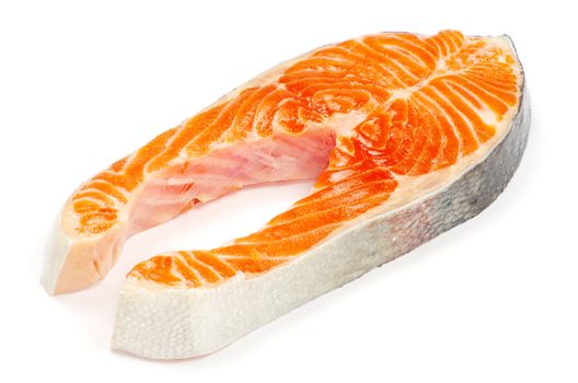 salmon steak red fish on white