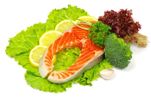 raw salmon and spices isolated