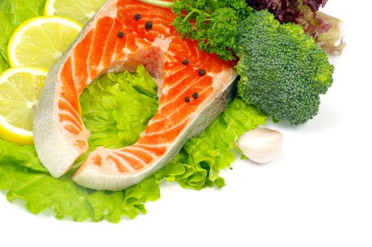 raw salmon and spices isolated