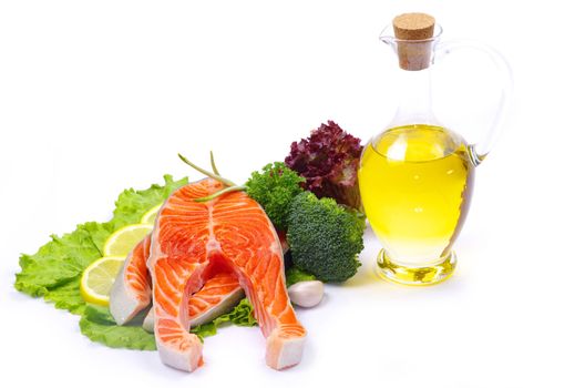 raw salmon and spices isolated