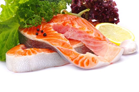 raw salmon and spices isolated