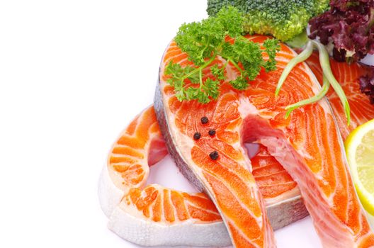 raw salmon and spices isolated