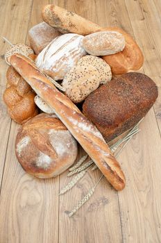 Variety of bread loaves and baguettes 