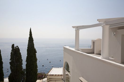 Sea view from beautiful hotel in the village of Positano on the Amalfi coast - Campania, Italy.