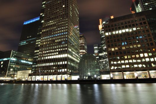 Canary Wharf business district at night