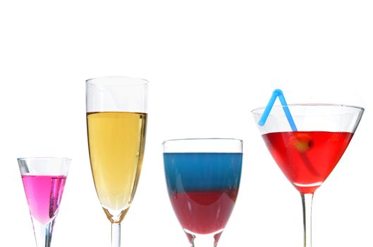 Different types of cocktails drinks and champagne 