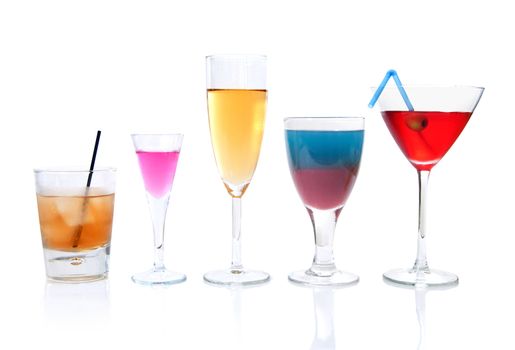 Different types of cocktails drinks and champagne 