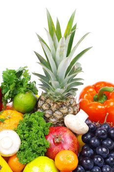 Fresh fruits and vegetables isolated on white