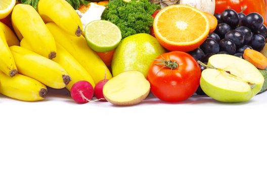 Fresh fruits and vegetables isolated on white