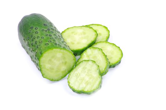 Cucumbers on the white background