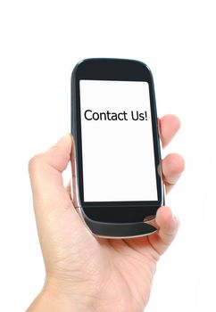 Mobile phone screen with a contact us message