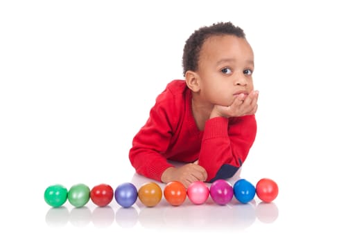 boy with easter eggs, isolated on white