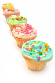 Selective focus on a pink cupcake