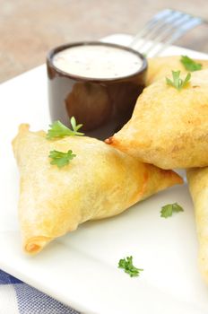 Mini feta and spinach phyllo triangles 