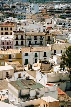 View of Ibiza town buildings and houses