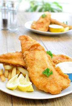 Traditional english fish and chips meal