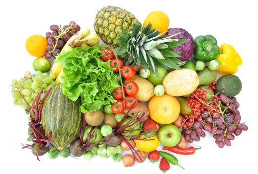 Colourful array of fruits and vegetables 