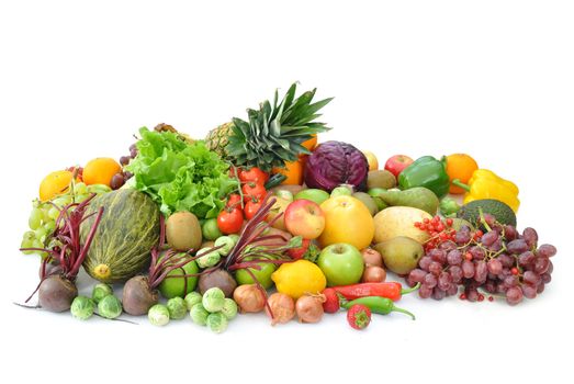 Huge pile of ripe fruits and vegetables 