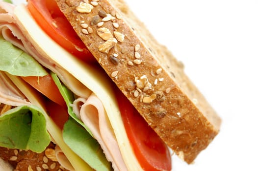 Large sandwich made with wholegrain bread