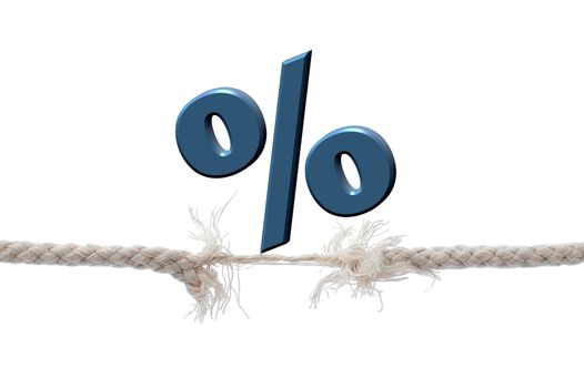 Percentage sign balanced on a breaking tightrope