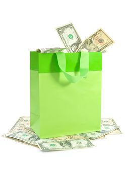 Gift bag packed with banknotes 
