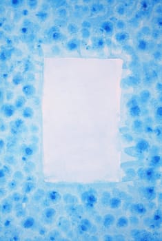 Abstract watercolor frame background with blue layers on paper texture