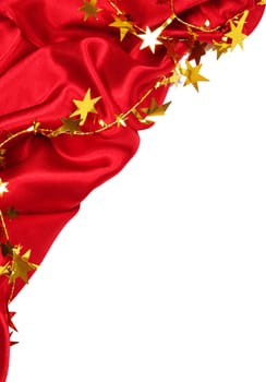 Smooth Red Silk with golden stars as holiday background 