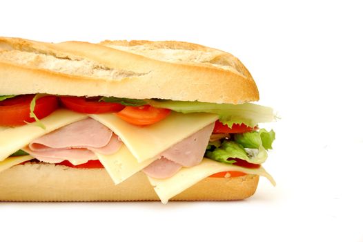 Delicious sub sandwich on white