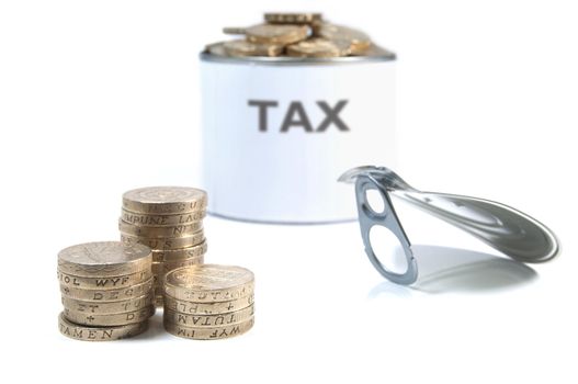 Conceptual image consisting of a tin can filled with money