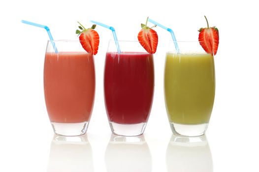 Different flavoured fruit smoothies