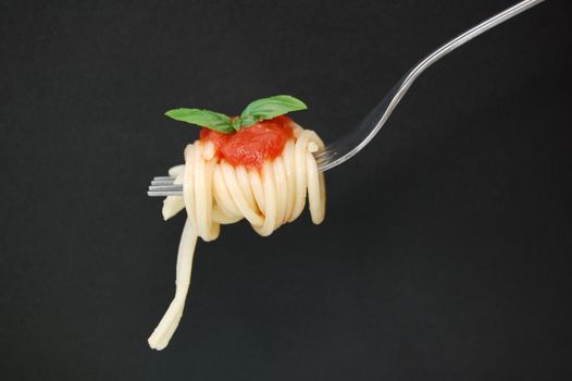 Closeup of spaghetti on a fork