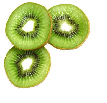 Green kiwi slices isolated on white can use as background
