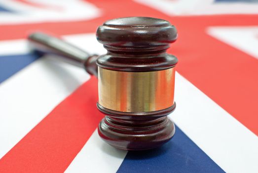 Gavel on top of a British flag