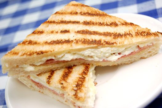 Melted cheese grilled sandwich with ham