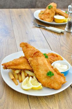 Traditional english fish and chips meal