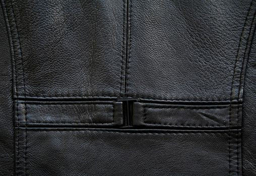 Detail of a black leather waistcoat as background 