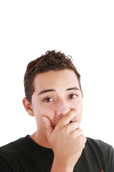 young amazed man portrait isolated on white background